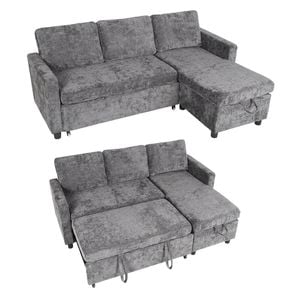 Advwin 3 Seater Pull Out Sofa Bed w/ Storage Chaise 194cm L Shaped Corner Sleeper Couch Grey