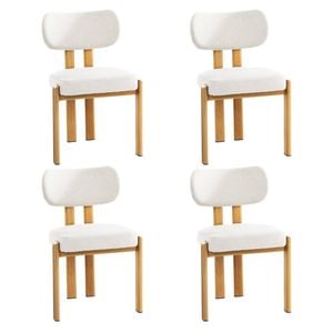 Oikiture Set Of 4 Dining Chairs Linen Fabric Kitchen Chair Padded Seat Beige