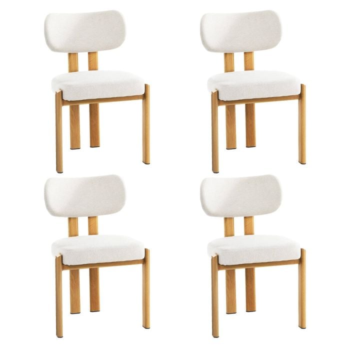 Oikiture Set Of 4 Dining Chairs Linen Fabric Kitchen Chair Padded Seat Beige