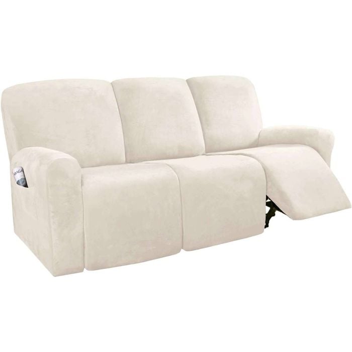Smarcute 3 Seater Velvet Recliner Chair Sofa Couch Cover 8 Piece for 3 Cushion Seat Beige