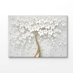 White & Gold 3D Tree, Flower  Print 100% Australian Made 90x60cm (Stretched Canvas)