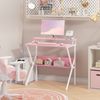 Advwin 80cm Small Computer Desk with Monitor Stand Writing Table with Shelf Pink