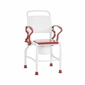 Bedside Commode Chair - Swing Armrests & Non-slip Feet, 130kg Capacity - Red