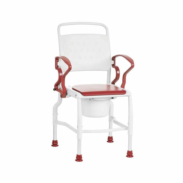 Bedside Commode Chair - Swing Armrests & Non-slip Feet, 130kg Capacity - Red