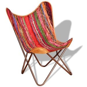 vidaXL Butterfly Chair Multicolour Chindi Fabric Sleeper Chair Bedroom Seat