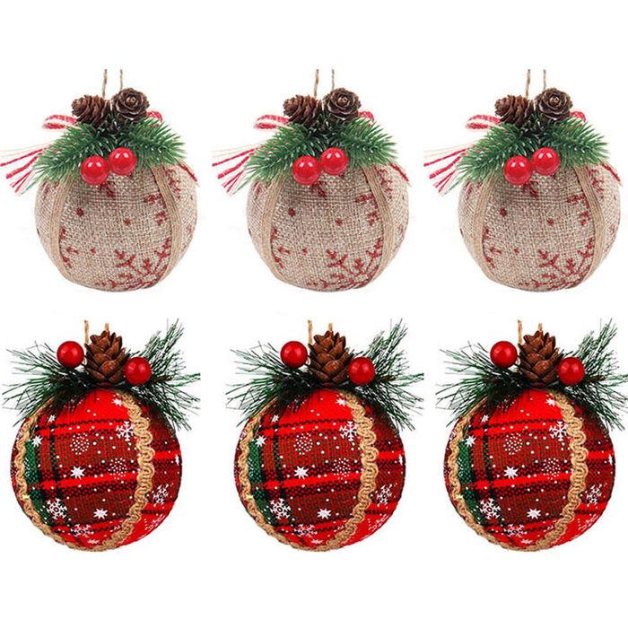 Catzon 6 Pcs Christmas Ball Ornaments 8CM with Pine Cones and Greenery for Xmas Party-Set 5