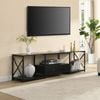 Homfurn TV Unit With Fabric Drawers, Entertainment Unit With Open Shelves, Black