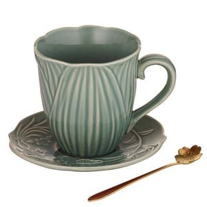 Ashdene Petal Mug, Saucer & Spoon Gift Set - Green