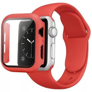 Silicone Sports Watch Band Strap + Case Set - For Apple iWatch 44mm (Red)