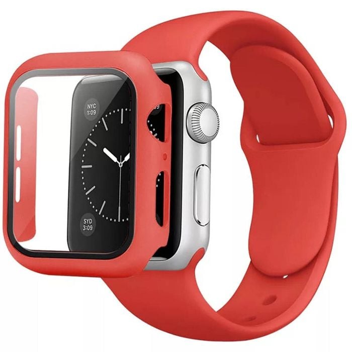 Silicone Sports Watch Band Strap + Case Set - For Apple iWatch 44mm (Red)