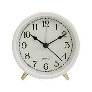 Round Metal Glass Raye 10.5cm Alarm Clock Bedside Analogue - Ivory