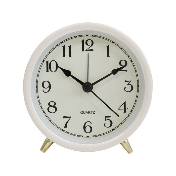 Round Metal Glass Raye 10.5cm Alarm Clock Bedside Analogue - Ivory