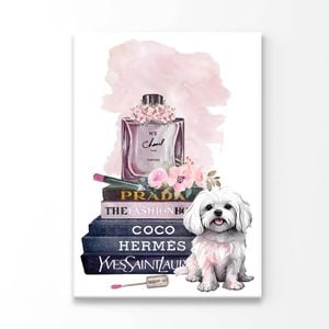 Pink Perfume with Maltese Dog Print 100% Australian Made 100x150cm (Stretched Canvas)