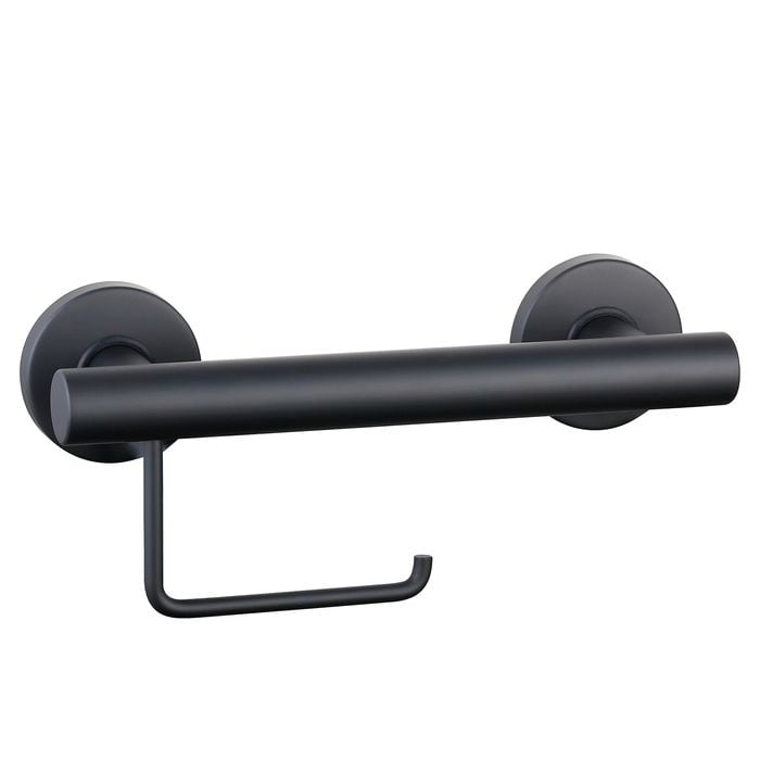 evekare Black Toilet Roll Holder Grab Rail