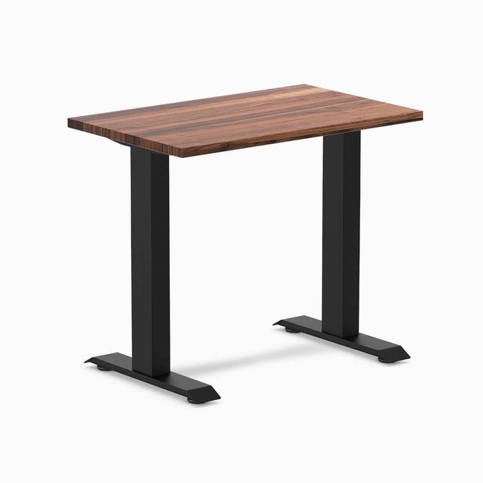 Desky Fixed Height Mini Walnut Hardwood Desk 800 X 500mm Matte Black Frame