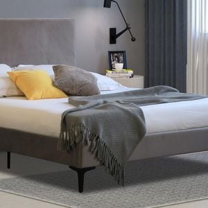 Istyle Modern Classic Cristian King Velvet Bed Frame Grey with Black Legs
