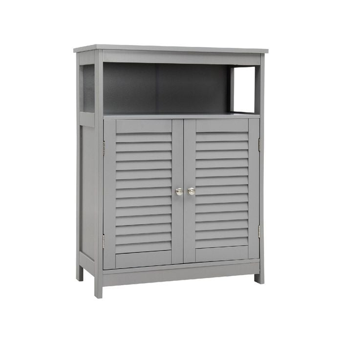 Costway Storage Cabinet Shoe Rack Toilet Organiser W/2 Doors Kitchen Hallway Living Room,grey