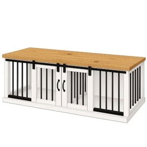 Paws and Willow Double Arctic White with Natural Top Wooden Dog Crate Barn Doors with Bars