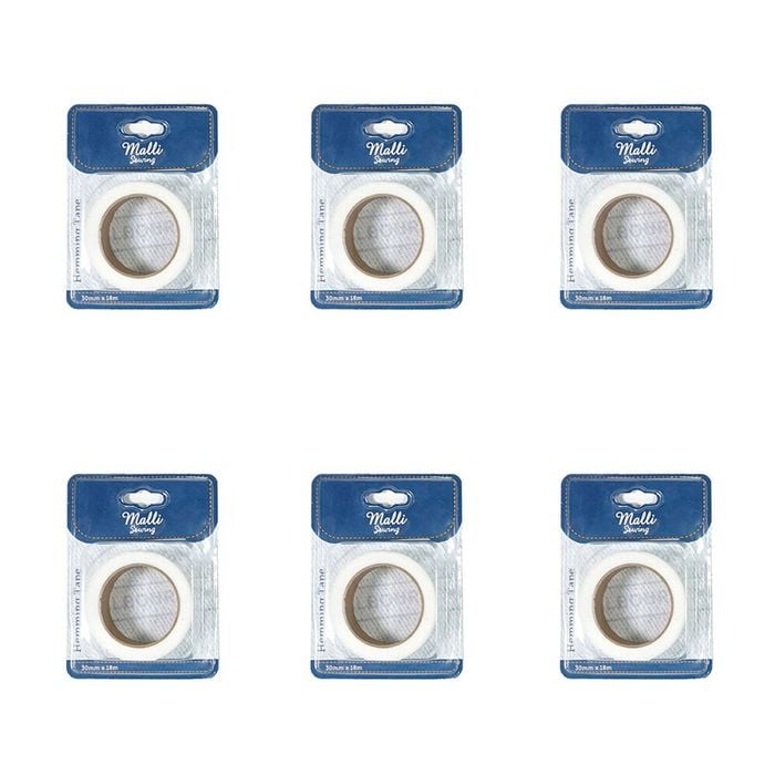 6pk Malli Sewing Hemming Diy Adhesive Sewing Fastening Tape 30mm X 18m Assorted