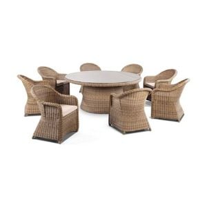 Plantation 8 Seater Outdoor Wicker Round Patio Dining Table And Chairs Setting