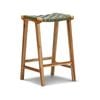 Lazie 66cm Olive Green Leather Strapping Barstool in Solid Teak Wood