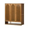 Oikiture 3 Doors Shoe Storage Cabinet Bamboo Shelf Brown