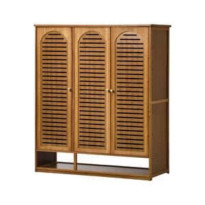 Oikiture 3 Doors Shoe Storage Cabinet Bamboo Shelf Brown