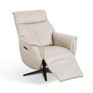 Vance Leather Recliner Swivel Chair Alabaster