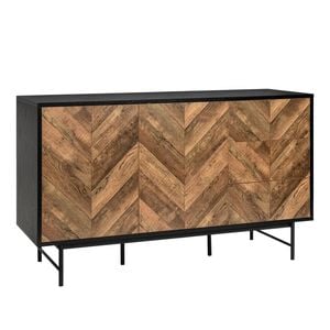 Verona Buffet Credenza Sideboard Cabinet 2 doors 3 drawers woodgrain and black