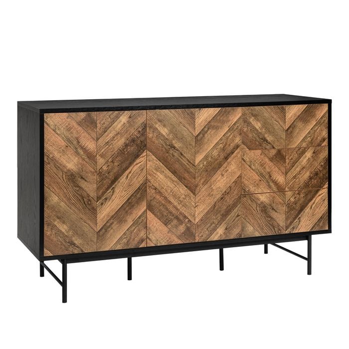 Verona Buffet Credenza Sideboard Cabinet 2 doors 3 drawers woodgrain and black