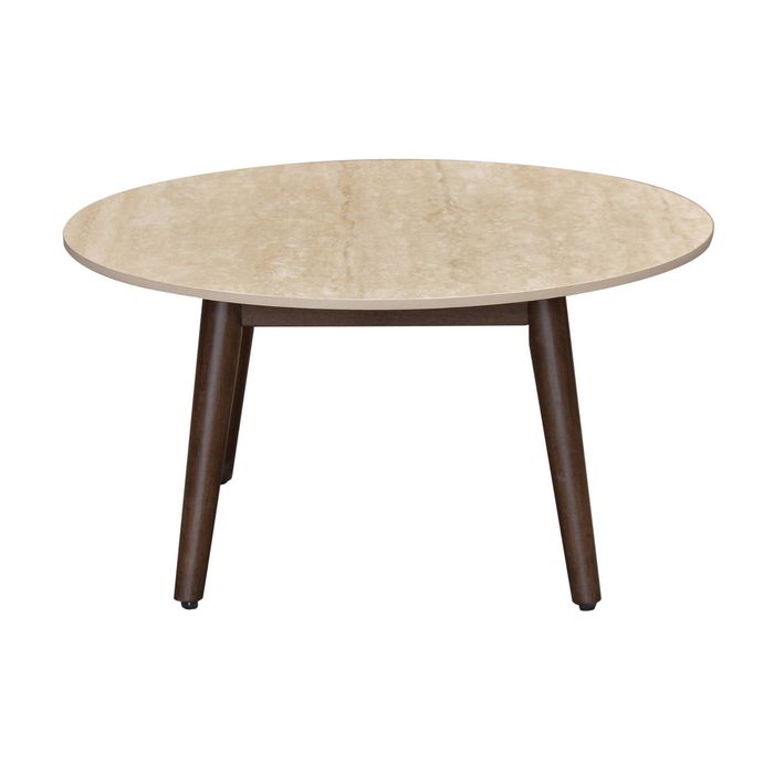 Milo 80cm Round Coffee Table Sintered Stone Travertine Top Walnut