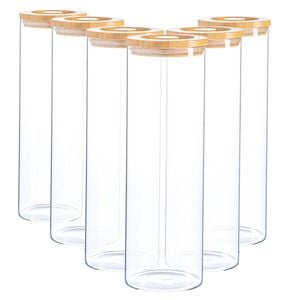 Argon Tableware Glass Storage Jar - Wood Lid - 2 Litre - 6x Modern Round Scandi Organisation Container Glass Jar
