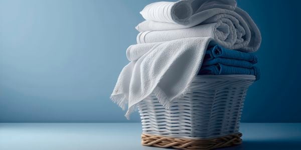 Folded linen in a basket.
