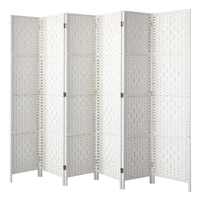 Oikiture 6 Panel Room Divider Screen Privacy Timber White