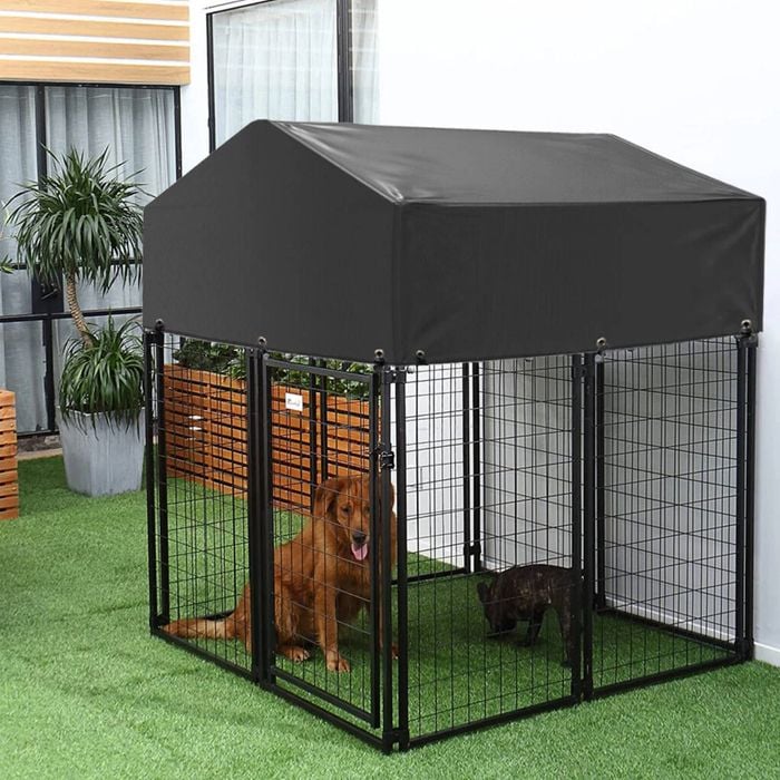 P&P Black Roofed Outdoor Dog Enclosure for Safe Containment(XS)
