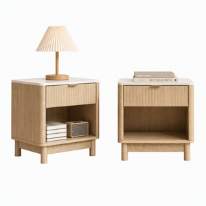 Artiss 2X Bedside Table Nightstand 1 Drawer Shelves Pine