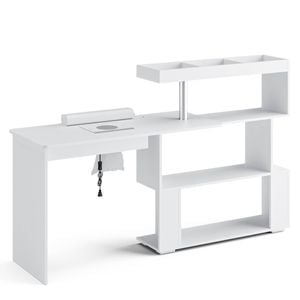 Ufurniture Nail Desk Manicure Table w/Dust Collector, Rotatable Reversible L-Shaped/Line-Shaped White