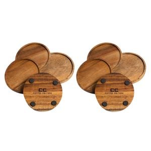 2x 4pc Coffee Culture Acacia Coasters Round Non-slip Beverage Mat 13cm Brown
