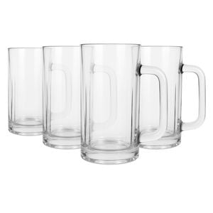 Argon Tableware 540ml Beer Mugs - Set Of 4 - Glass Pint Steins With Handle Heavy Duty Soda Lime Glass Drinking Mugs Set