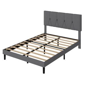 Levede Queen Upholstered Bed Frame with Panel Headboard   - Dark Grey