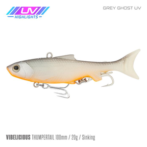Samaki Vibelicious Thumper Tail Vibe 100mm Soft Plastic Fishing Lure Grey Ghost UV