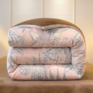 CottonMore Winter Warm Jacquard Leaf Milk Velvet Comforter Plush Blanket 200x230cm Pink