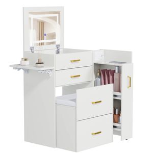 Ufurniture 3-in-1 Vanity Desk w/ Flip-top Mirror Foldable Panel & Power Outlets