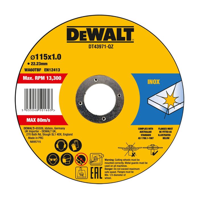 DeWALT 115 x 1.0 x 22.23mm High Performance Bonded Disc Thin Fast Cut - 10 Pack