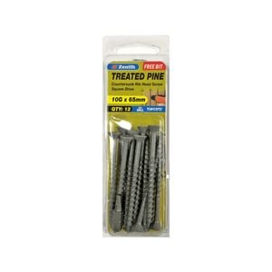Zenith 10G x 65mm Tufcote® Square Drive Treated Pine Screw - 12 Pack