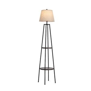 Oikiture Tripod Floor Lamps Fabric Shade Standing Lamp with Display Shelf