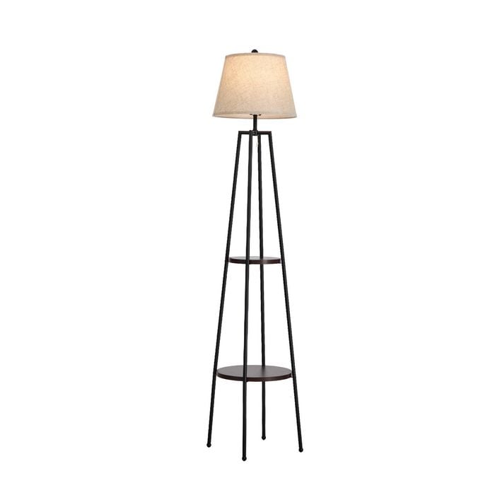 Oikiture Tripod Floor Lamps Fabric Shade Standing Lamp with Display Shelf