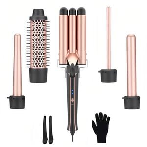 Catzon 5in1 Waver Curling Iron Wand Set for All Hair Types-RoseGold