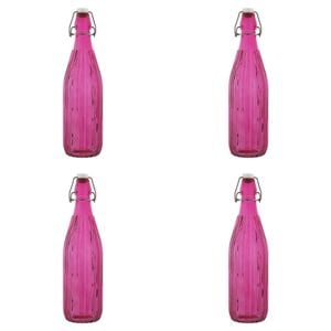 4PK Porto Pop Soda Lime Glass Bottle 30.5cm/900ml - Groove Fushia