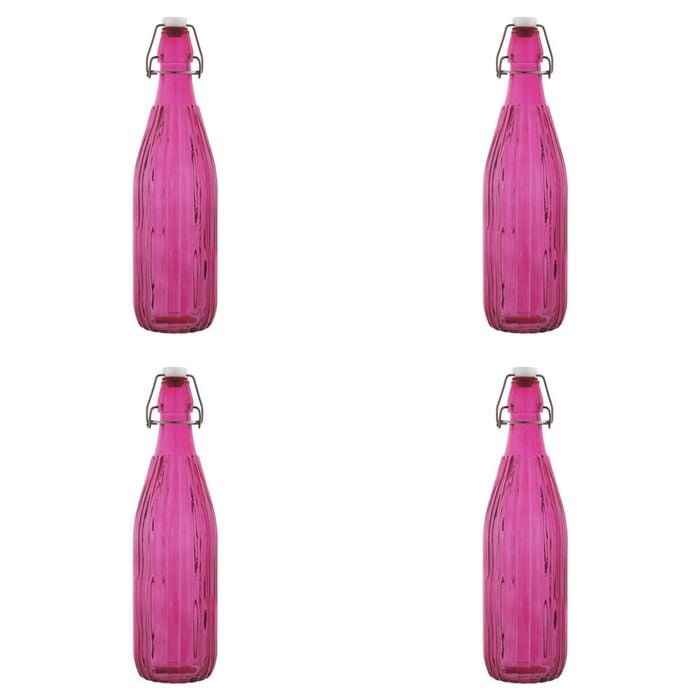 4PK Porto Pop Soda Lime Glass Bottle 30.5cm/900ml - Groove Fushia